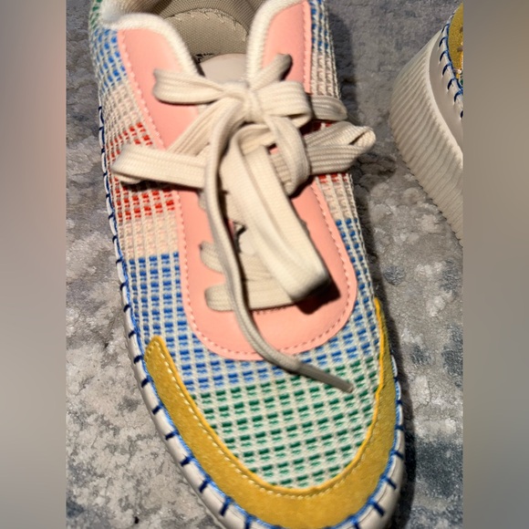 Nicole Miller New York Patchwork Multicolor Platform Sneaker Shoes - Picture 3 of 6